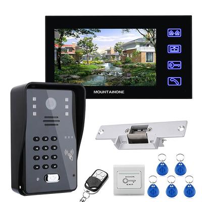 Video Door Phone Intercom System, 7 inch LCD Screen, RFID Door Access Control Kit, Outdoor Camera Electric Strike Lock Remote Control