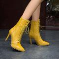 Women's Boots Stiletto Heel Boots Lace Up Boots Heel Boots Daily Solid Colored Booties Ankle Boots Winter Lace-up Stiletto Heel Pointed Toe Classic Walking PU Zipper Wine Black Yellow