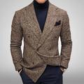 Men's Plaid Casual Blazer Regular Tailored Fit Checkered Double Breasted Six-buttons Brown Grey Winter 2024