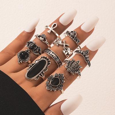 1 set Ring Midi Rings For Women's Resin Black Party Evening Street Daily Alloy Geometrical Hope