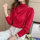 Women's Shirt Blouse Satin Plain Work Black Long Sleeve Daily Business Mature Turtleneck High Neck Spring Fall