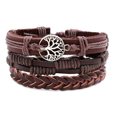 Men's Leather Bracelet Thick Chain Totem Series Wedding Tree of Life Fashion Personalized Rock Leather Bracelet Jewelry Coffee For Party Evening Gift Birthday Festival