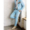 Sky Blue Men's Beach Wedding Suits Solid Colored 2 Piece Tailored Fit Single Breasted Two-buttons 2024