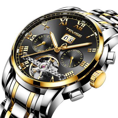 Tevise Mechanical Watch for Men Analog Automatic Watch Self-winding Mens Watches Stylish Formal Style Waterproof Calendar Noctilucent Stainless Steel Wristwatch