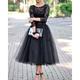 A-Line Cocktail Black Dress Vintage Dress Halloween Ankle Length 3/4 Length Sleeve Jewel Neck Fall Wedding Guest Tulle with Pleats Lace Insert 2024