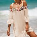 Women's Summer Dress Cover Up Ruffle Cut Out Beach Wear Holiday Long Sleeve Black White Yellow Color