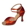 Women's Latin Shoes Indoor Practice Beginner Satin Basic Sandal Heel Buckle Solid Color Stiletto Heel Buckle Almond Mahogany Tan