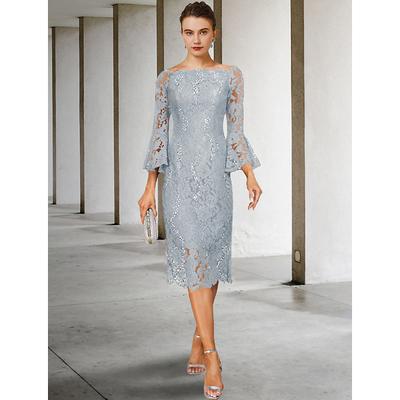 Sheath Mother of the Bride Dress Wedding Guest Elegant Vintage Jewel Neck Tea Length Lace 3/4 Length Sleeve with Sequin 2025 free custom size