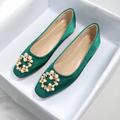 Women's Wedding Shoes Ladies Shoes Valentines Gifts Wedding Party St. Patrick's Day Bridal Shoes Bridesmaid Shoes Imitation Pearl Flat Heel Elegant Satin Green