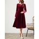 Women's Velvet Dress Party Dress Cocktail Dress Velvet Ruched Crew Neck Long Sleeve Midi Dress Christmas Birthday Black Wine Spring Winter