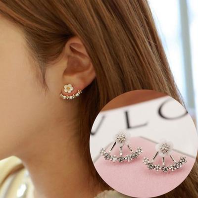 Daisy Earrings Female Women's Crystal Flower Rear Hanging Ear Jewelry Sweet Earrings for Daily Birthday Gifts