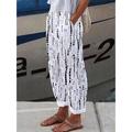 Women's Wide Leg Pants Trousers Baggy Faux Linen Polka Dot Flower / Floral Side Pockets Baggy Ankle-Length Micro-elastic Mid Waist Fashion Designer Casual Weekend White / Black White Blue S M