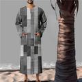 Men's Shirt Kaftan Plaid / Check Graphic Prints Geometry Crew Neck Yellow Light Green Pink Blue Green Outdoor Street Long Sleeve Print Clothing Apparel Fashion Designer Vintage