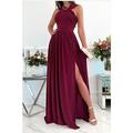 A-Line Prom Dresses Sexy Dress Formal Wedding Guest Floor Length Sleeveless Halter Neck Bridesmaid Dress Chiffon with Ruched Slit 2024