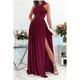 A-Line Prom Dresses Sexy Dress Formal Wedding Guest Floor Length Sleeveless Halter Neck Bridesmaid Dress Chiffon with Ruched Slit 2024