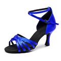 Women's Latin Shoes Dance Shoes Training Performance Satin Sexy Shoes Comfort Shoes Professional Softer Insole Buckle Ribbon Tie Solid Color High Heel Cross Strap Teenager Adults' Navy White Black