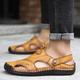 Men's Sandals Leather Sandals Plus Size Handmade Shoes Comfort Shoes Walking Casual Beach Cowhide Breathable Loafer Buckle Dark Brown Black Brown Summer Spring