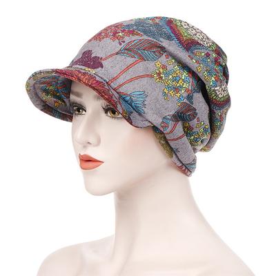 Women's Print Beanies Hat Female Autumn Winter Cotton Baseball Hats Ponytail Vintage Warm Turban Cap Visors Caps