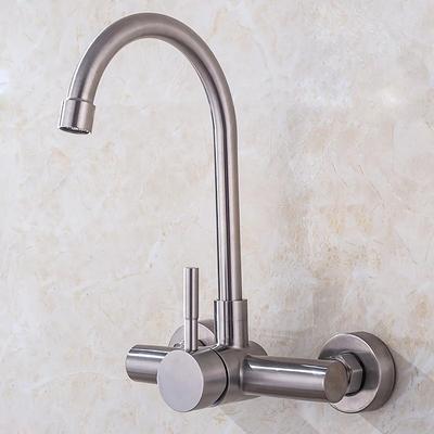 Kitchen Faucet,Stainless Steel Rotatable Wall Mounted Single Handle Two Holes Kitchen Taps with Hot and Cold Switch