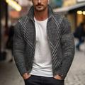 Men's Sweater Cardigan Sweater Zip Sweater Sweater Jacket Ribbed Knit Cropped Knitted Geometic Stand Collar Warm Ups Modern Contemporary Daily Wear Going out Clothing Apparel Winter Navy Blue Dark