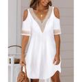 Women's White Dress Lace Dress Casual Dress Mini Dress Cut Out Lace Trim Date Vacation Streetwear Sexy V Neck Short Sleeve White Color