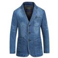 Men's Blazer Denim Jacket Jean Jacket Sport Jacket Sport Coat Going out Button Down Collar Casual Daily Jacket Outerwear Solid Color Light Blue Navy Blue / Cotton / Cotton