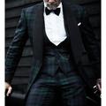 Green Men's Plaid Party Tuxedos 3 Piece Shawl Collar Check Plus Size Slim Fit Single Breasted One-button 2024