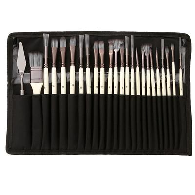 Art 24 Pieces Paint Brush Set Enhanced Synthetic Brush Set with Cloth Roll and Palette Knife for Acrylic, Oil, Water