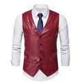 Men's Vest Leather Vest Birthday Party Casual Daily Traditional / Classic All Seasons Faux Leather Lightweight Solid / Plain Color Single Breasted Collarless Slim Fit claret Black Brown Vest