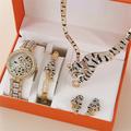 5pcs/set Rhinestone Leopard Fancy Women Watches Jewelry Sophisticated And Stylish Women Watch Unique Ladies Watches