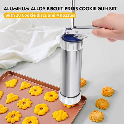 Cookie Mold Tools, Cookie Press Gun, 20pcs Stainless Steel Cookie Molds 4pcs Icing Decorative Nozzles, Flower Mounting Set for Baking, Suitable for Home DIY Biscuit Maker, Baking Tools