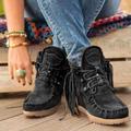 Women's Boots Cowboy Boots Tassel Shoes Plus Size Outdoor Daily Solid Colored Booties Ankle Boots Winter Tassel Flat Heel Round Toe Vintage Casual Walking PU Lace-up Black Blue Brown
