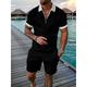 Men's Casual Color Contrast Polo Zipper Lapel Shirt Short-sleeved Suit