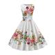 Women's Ruched Print Vintage Dress Midi Dress Elegant Vintage Floral Crew Neck Sleeveless Daily Date Summer Spring White
