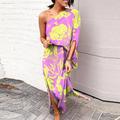 Women's Swing Dress Boho Dress Floral Split Print One Shoulder Maxi long Dress Sexy Boho Long Sleeve Summer Spring