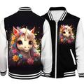 Girls' 3D Floral Unicorn Jacket Pink Long Sleeve Spring Fall Winter Active Cute Streetwear Polyester Kids 3-12 Years V Neck Zip Street Daily Regular Fit