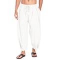 Men's Linen Pants Summer Pants Baggy Harem Pants Boho Pants Elastic Waist Solid Color Comfort Breathable Casual Daily Beach Linen / Cotton Blend Hippie Yoga Black White Micro-elastic