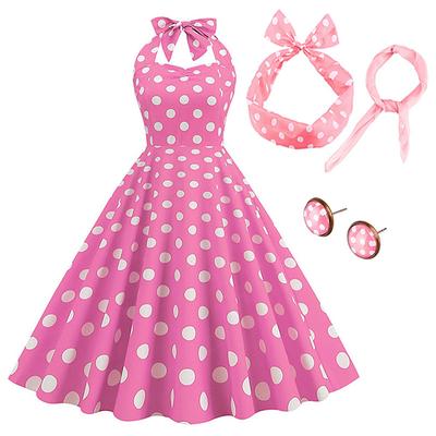 Elegant Polka Dots Retro Vintage Grease Outfits A-Line Dress Swing Dress Flare Dress Doll Polka Dot Fancy Dress Women's Party / Evening Adults' Dress Headband Homecoming Dresses