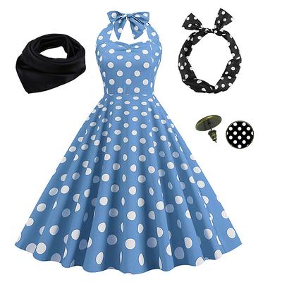 Elegant Polka Dots Retro Vintage Grease Outfits A-Line Dress Swing Dress Flare Dress Doll Polka Dot Fancy Dress Women's Party / Evening Adults' Dress Headband Homecoming Dresses