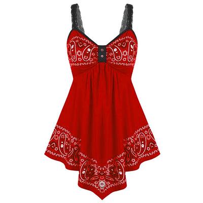Women's Plus Size Camisole Summer Tops Floral Streetwear Sleeveless V Neck Long Tops Daily Back to School Going out Lace Ruched Backless Black White Red Blue Purple Summer Spring