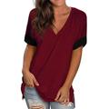 Women's Shirt Solid Color V-Neck Short-Sleeved Blouse