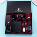 Men's Watch Set Gift Fake Two Eyes Quartz Watch Glasses Belt Wallet KeychainPen set valentines gifts for him