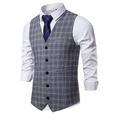 Men's Vest Waistcoat Wedding Daily Wear Going out Festival Business Basic Fall Winter Pocket Polyester Breathable Soft Comfortable Plaid Single Breasted V Neck Regular Fit Camel ash-colored Dark