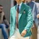 Men's Linen Blazer Derby Jacket Beach Wedding Casual Regular Tailored Fit Solid Colored Single Breasted Two-buttons Green 2024