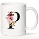 Funny Coffee Mug Monogram A-Z Initial Letter Pattern Art Design White Ceramic Cup for Friends and Parents Anniversary Festival Birthday Gift 11oz