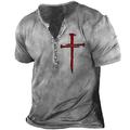 Men's T shirt Tee Henley Shirt Vintage Shirt Vintage Designer Basic Shirt Templar Cross Cross Short Sleeve Shirt Black Khaki Gray Outdoor Daily Sports Henley Summer Clothing Apparel 3D Print Plus Size