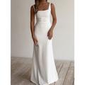 Beach Casual Wedding Dresses Sheath / Column Square Neck Sleeveless Floor Length Stretch Fabric Bridal Gowns With Sash / Ribbon 2024