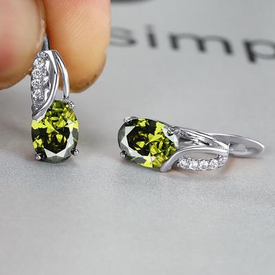 Women's Zircon Earrings Classic Precious Stylish Simple Earrings Jewelry Platinum Colorful / Platinum olive green / Platinum White For Wedding Party 1 Pair