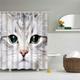 Cat Shower Curtain, Shower Curtains for Bathroom, 3D Printing Washable Waterproof Cloth Plant Leaf Fabric Shower Curtain with 12 Hooks