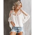 Shirt Blouse Women's Black White Solid Color Lace up Mesh Street Daily Fashion V Neck S